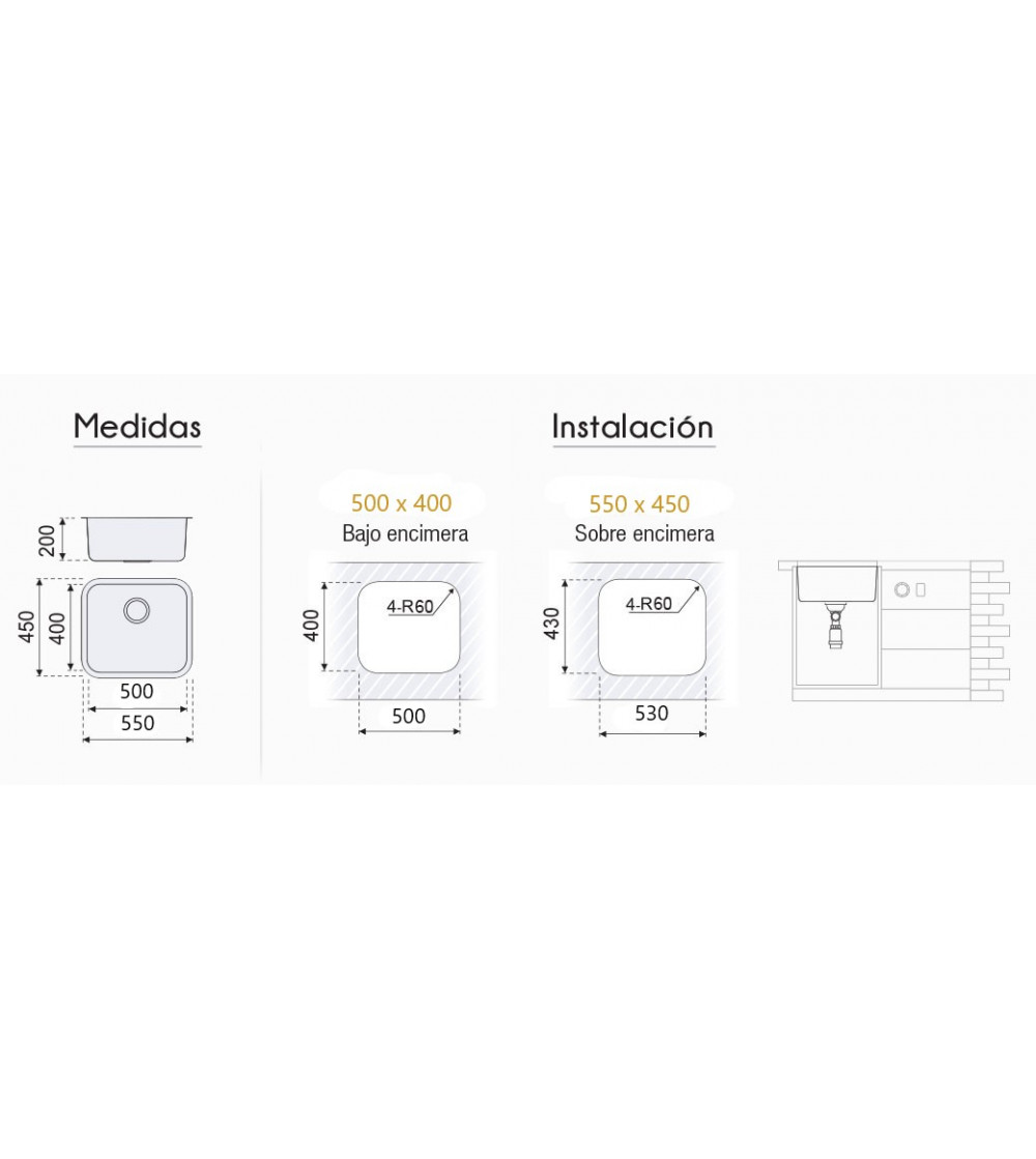 Fregadero Cocina Acero Inox Serie Roma 50x40 cm | AndaserStore OFERTA