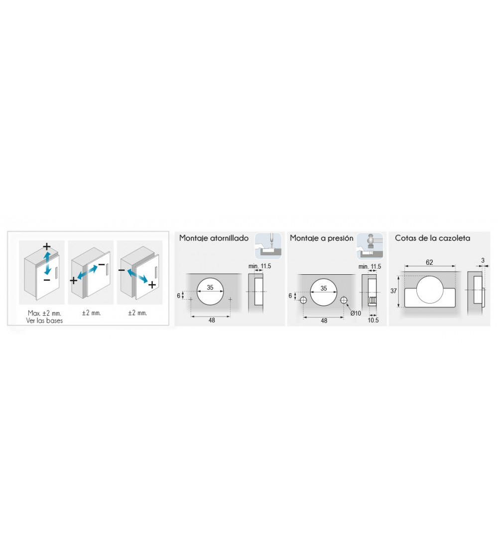 Bisagra Recta 45º Clip-on Hidráulica + Base 3D | AndaserStore OFERTA