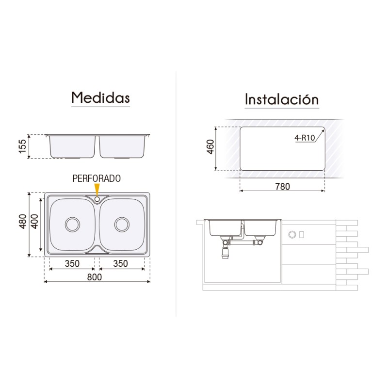 Fregadero Cocina Acero Inox Serie Dublín 80x48 cm | AndaserStore OFERTA